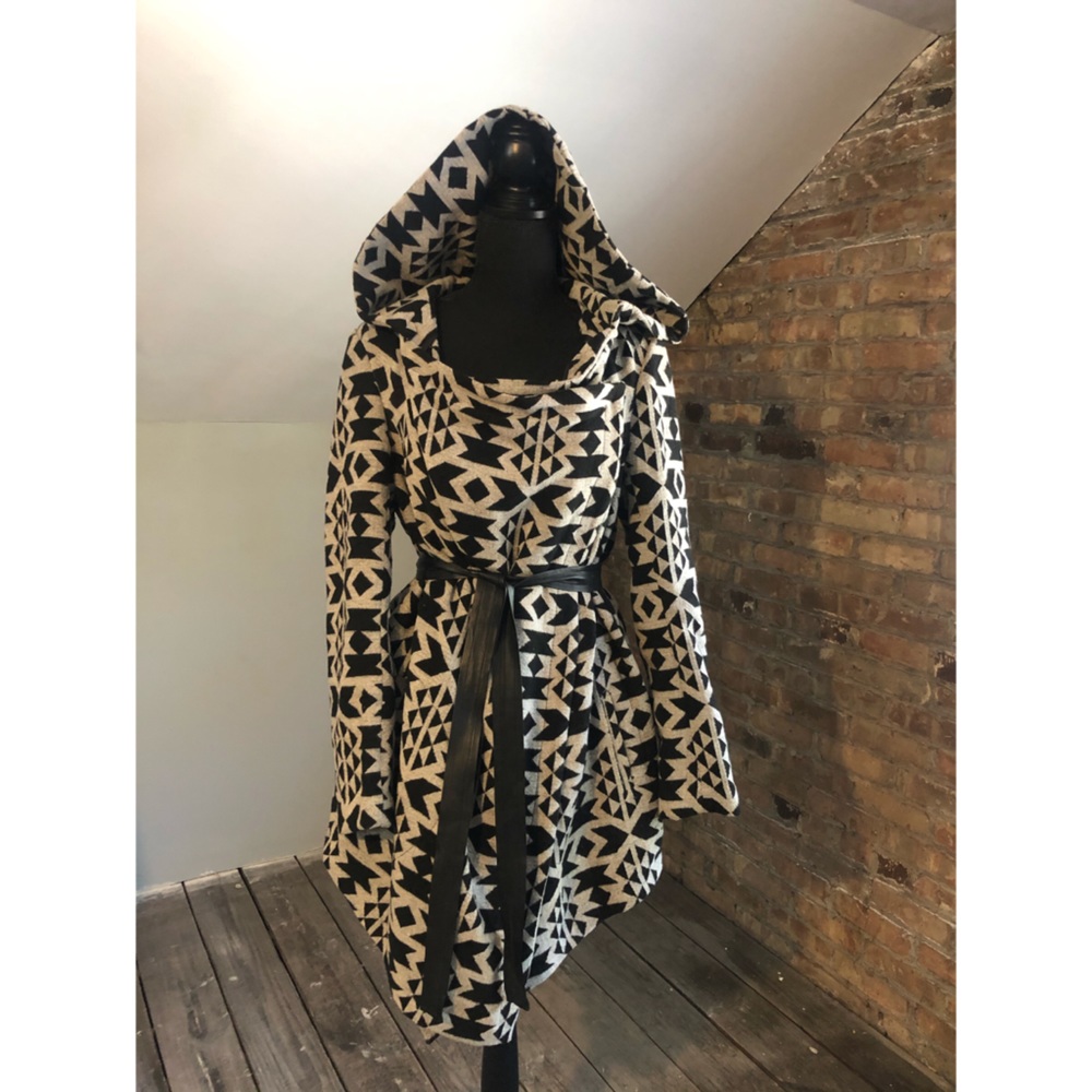 Black/White Wrap Coat w/ belt